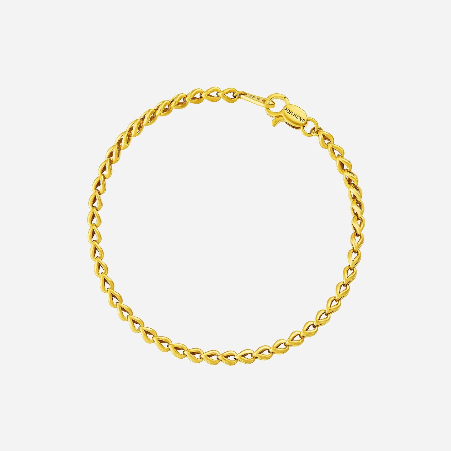 endless knot bracelet in 22k yellow gold with a braided design and secure lobster clasp closure.