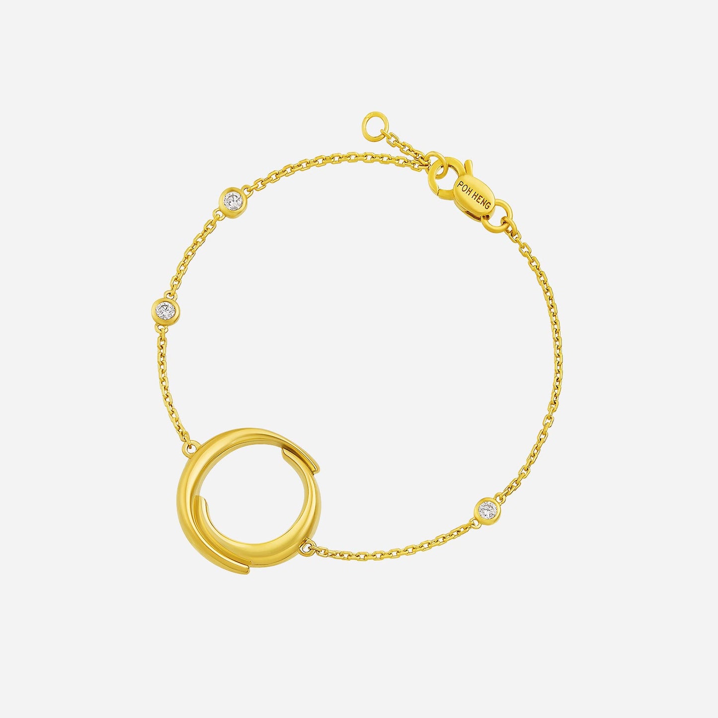 venus diamond bracelet in 22k yellow gold with a sleek circle design and scattered diamonds for elegant charm.