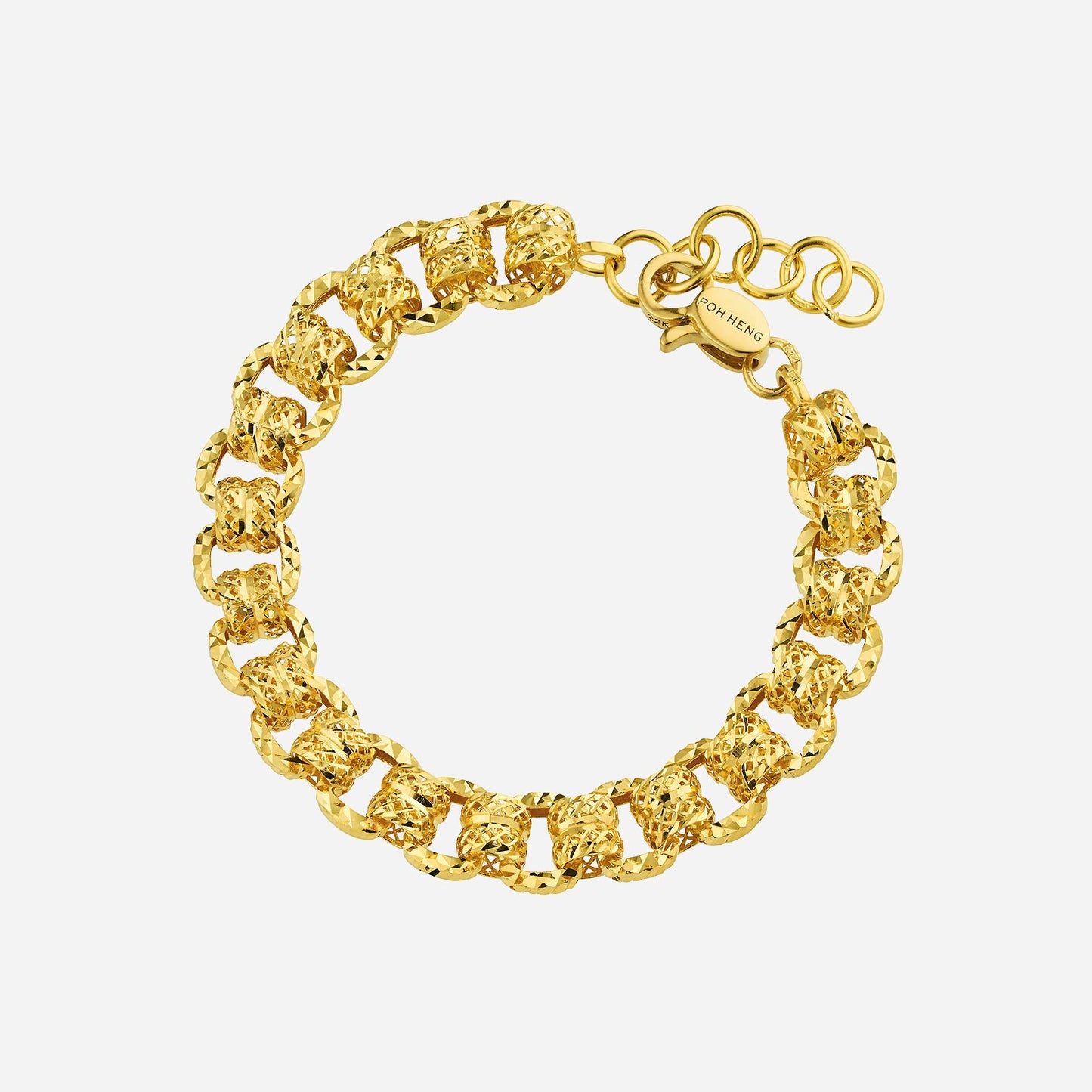 bookchain bracelet in 22k yellow gold with textured links, featuring a secure clasp, perfect for everyday elegance.