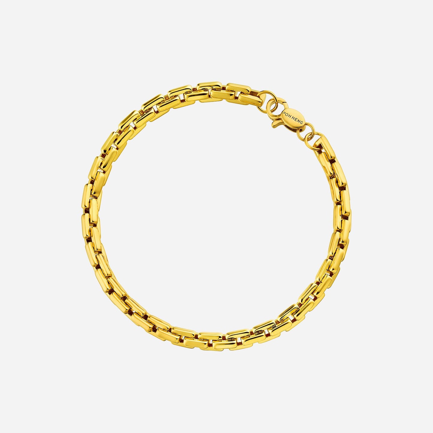 box bracelet in 22k yellow gold with interlinked box design, showcasing a sleek and sophisticated style.
