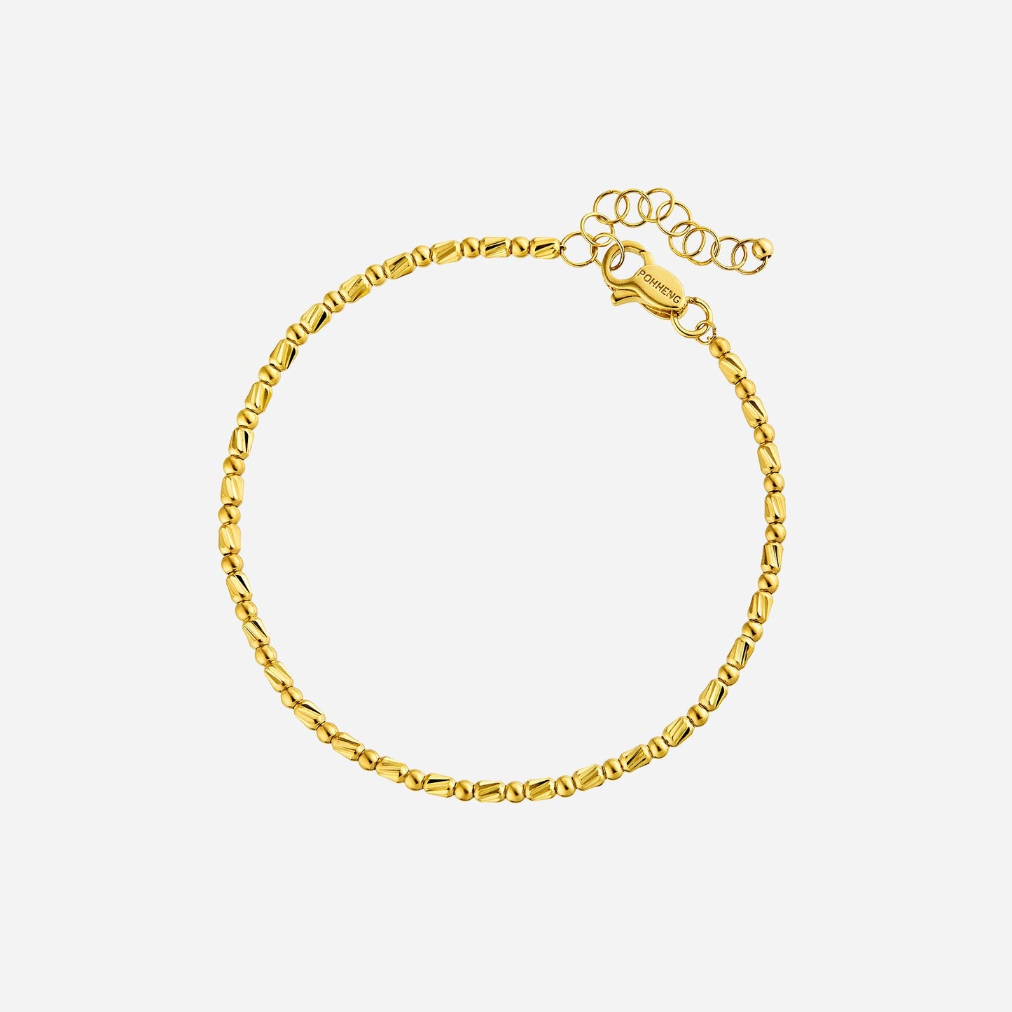 beaded chain bracelet in 22k yellow gold with charming link design and clasp closure. perfect for any occasion.