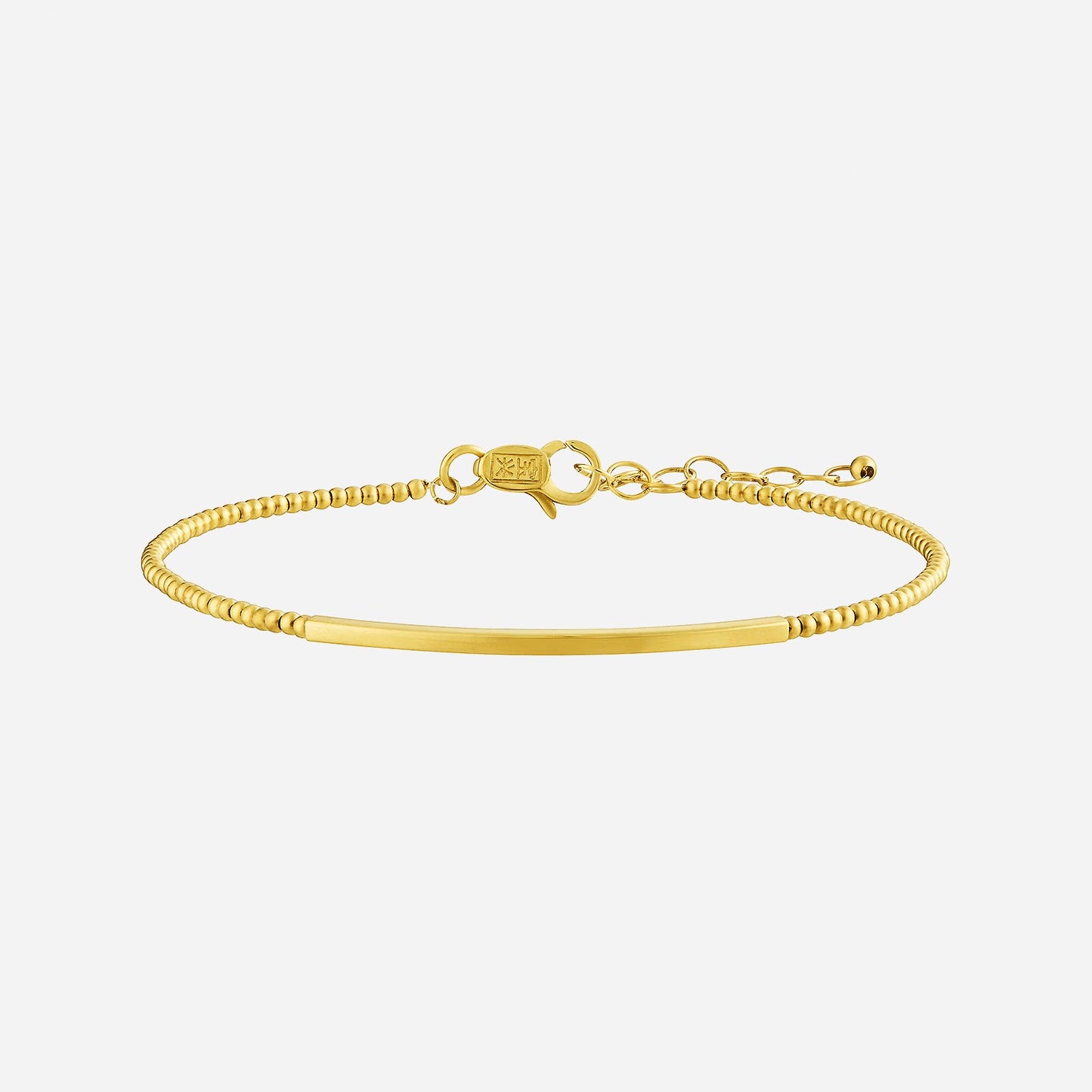 beaded chain bracelet in 22k yellow gold with minimalist design and radiant finish.