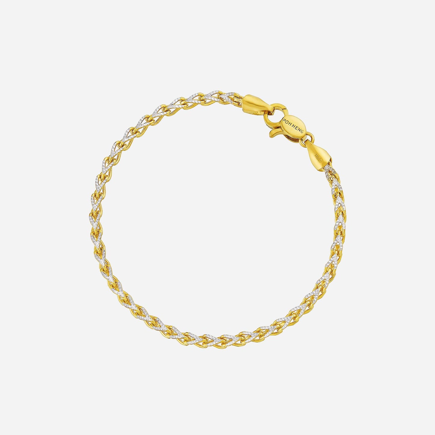 22k yellow and white gold franco bracelet with braided design and lobster clasp closure for elegant style.