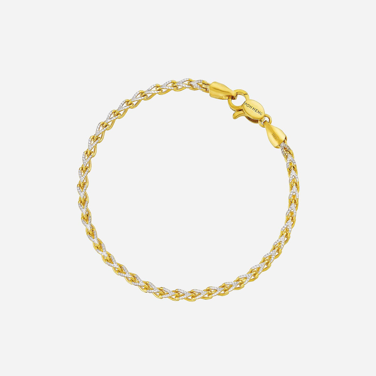 22k yellow and white gold franco bracelet with a braided design and secure lobster clasp closure.