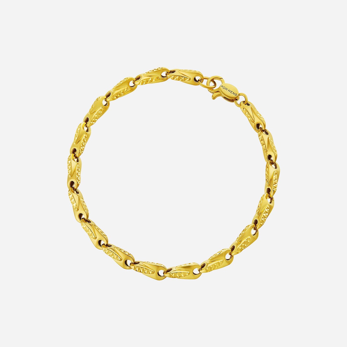 22k yellow gold twist cutting link bracelet with intricately textured links for a sophisticated allure.