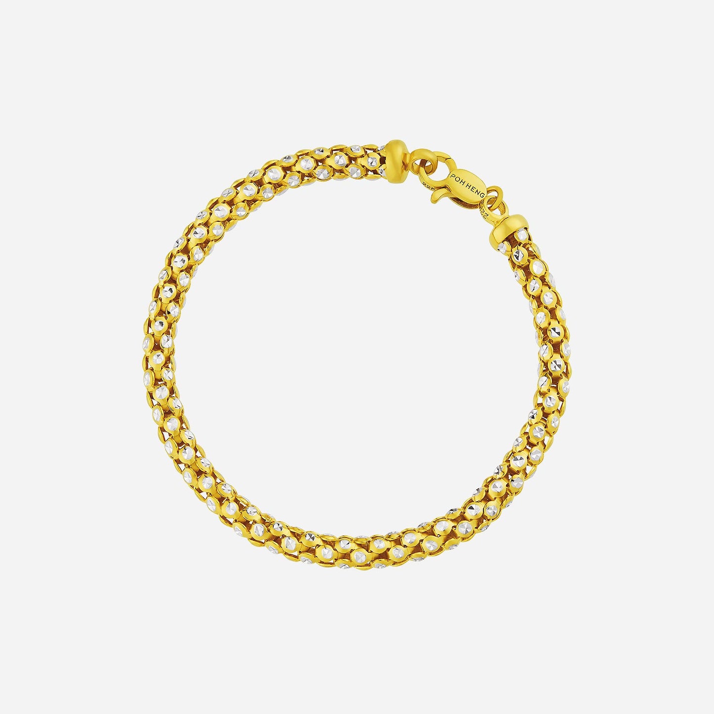 lumiere bracelet in 22k yellow and white gold with dazzling design, featuring intricate woven links and clasp detail.