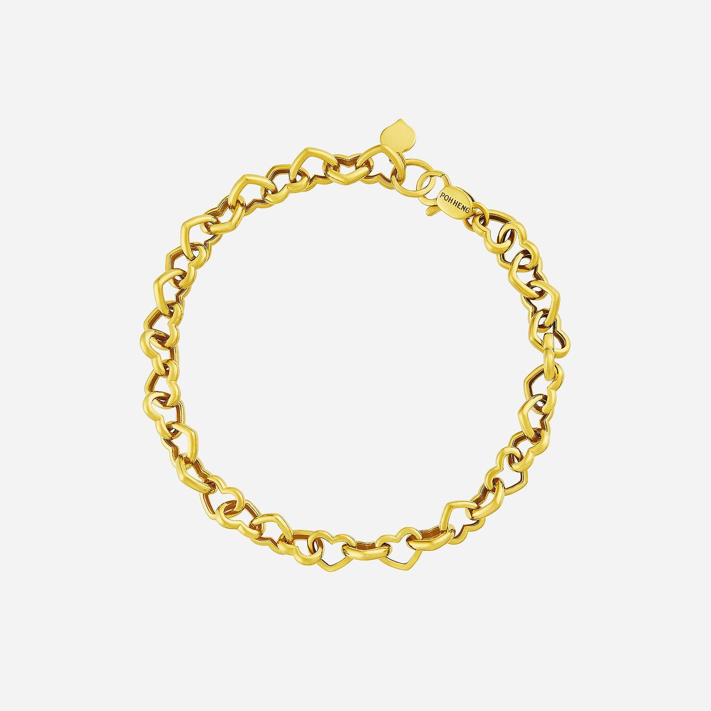 heart link bracelet in 22k yellow gold featuring a unique heart-shaped link design, perfect for any occasion.