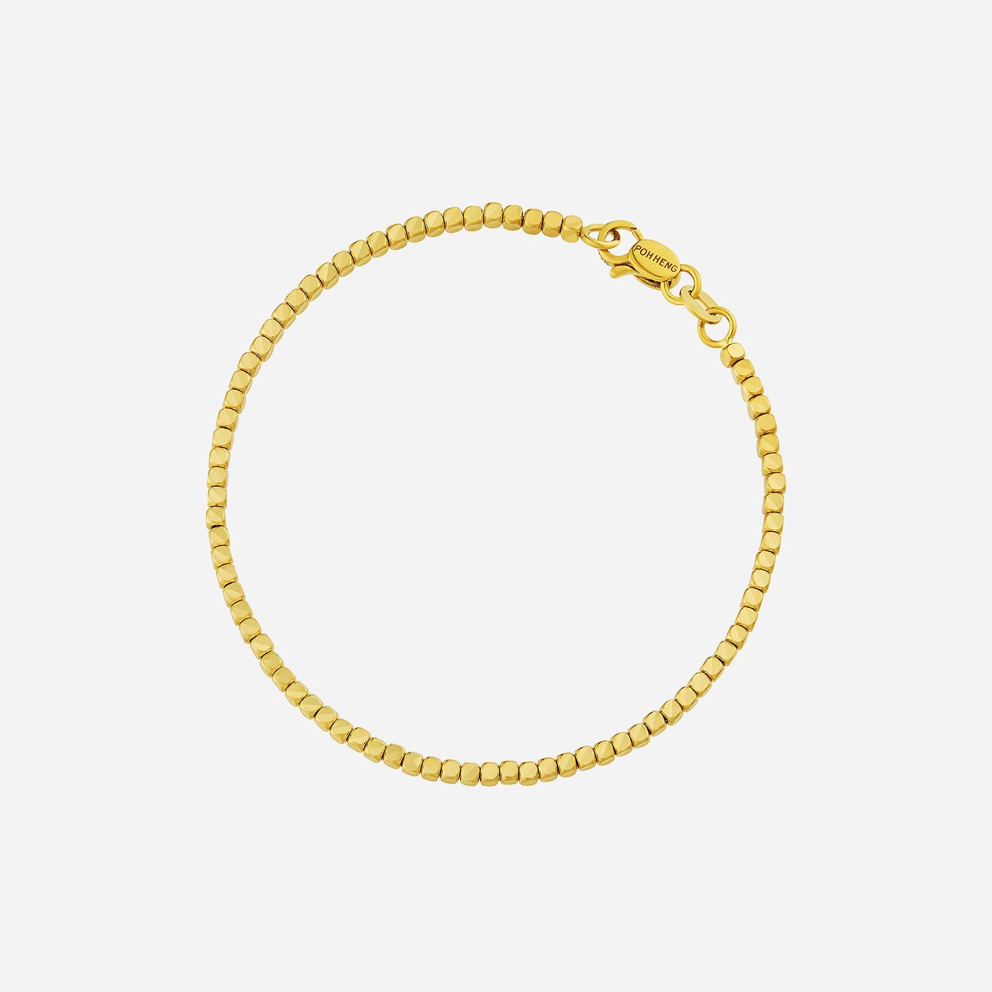beaded cube bracelet in polished 22k yellow gold with minimalist design, ideal for everyday elegance.