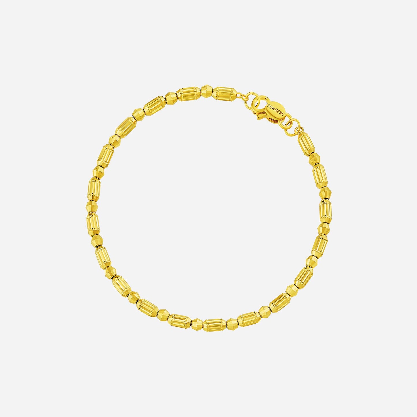 beaded bracelet in 22k yellow gold featuring polished hexagonal beads and intricate detailing for a sleek design.
