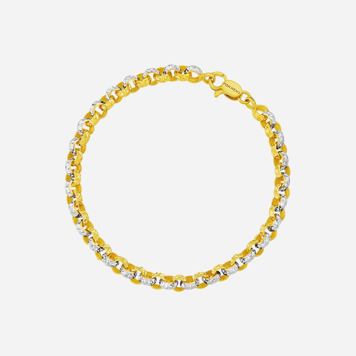 link loop bracelet in yellow and white gold with interlocking design, showcasing elegant and modern craftsmanship.