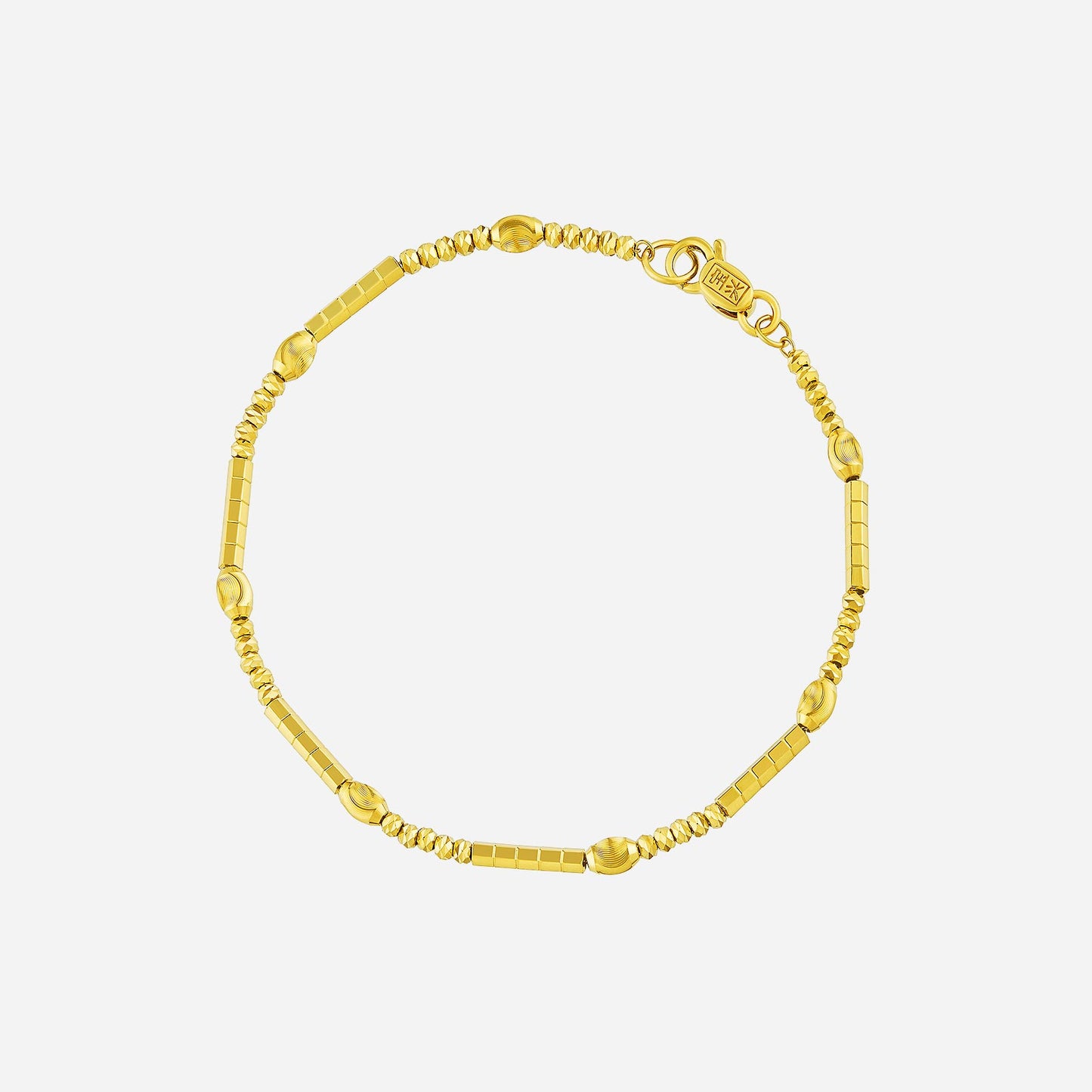 delicate beaded bracelet in 22k yellow gold with polished bars and faceted beads for a refined design.