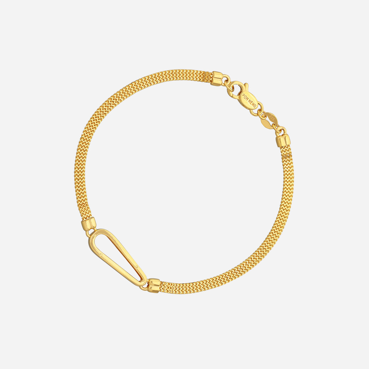 elliptical link bracelet in 22k yellow gold with a smooth oval center link and finely woven chain design.