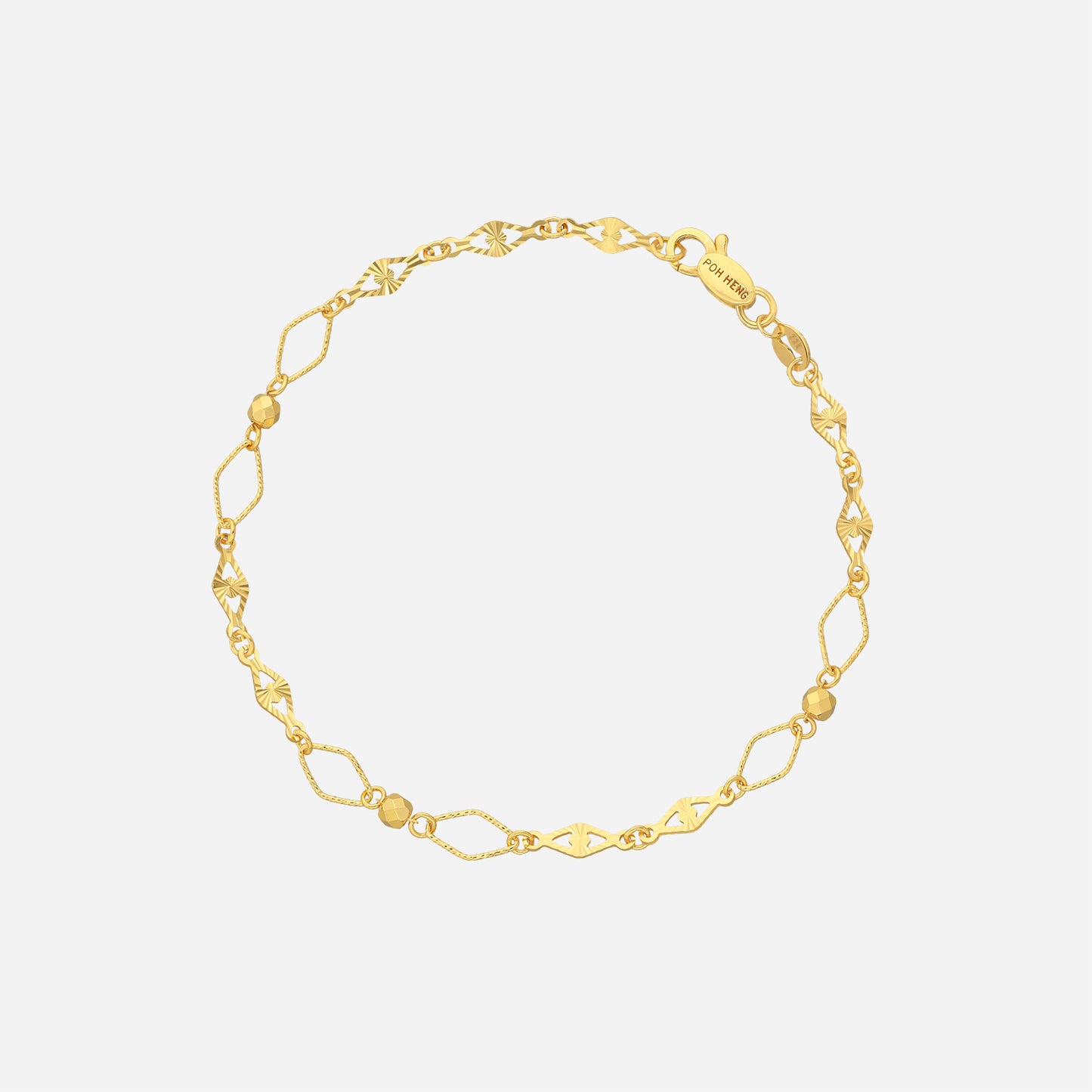 bead duo link bracelet in 22k yellow gold with polished beads and delicate link design. contemporary and refined elegance.