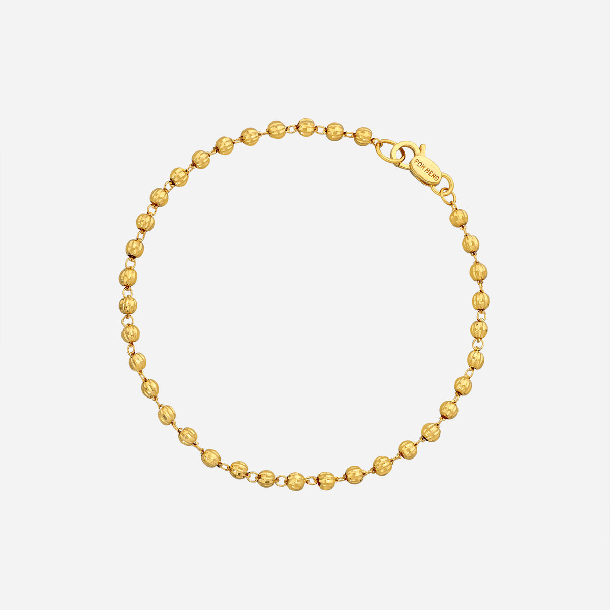beaded bracelet in 22k yellow gold with intricately textured, evenly sized gold beads and clasp closure.