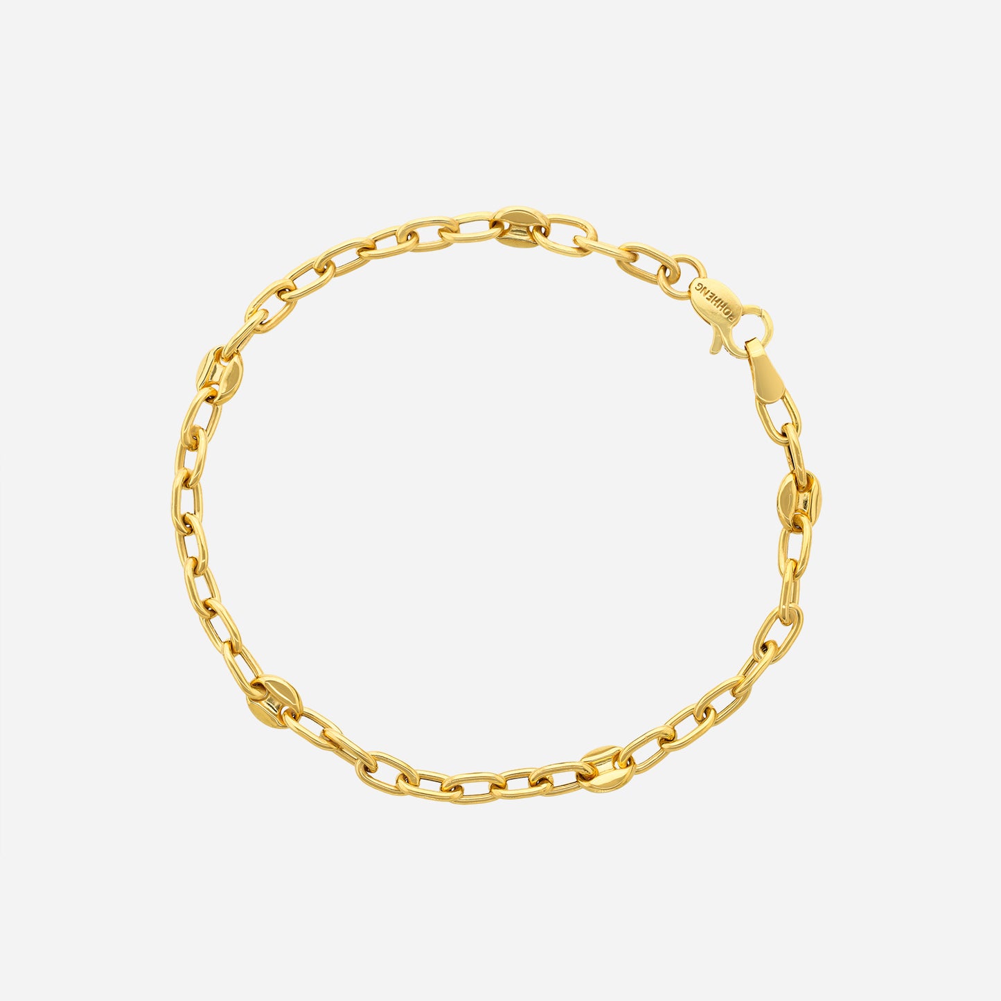 mariner link bracelet in 22k yellow gold with oval links featuring central bars for secure fastening.