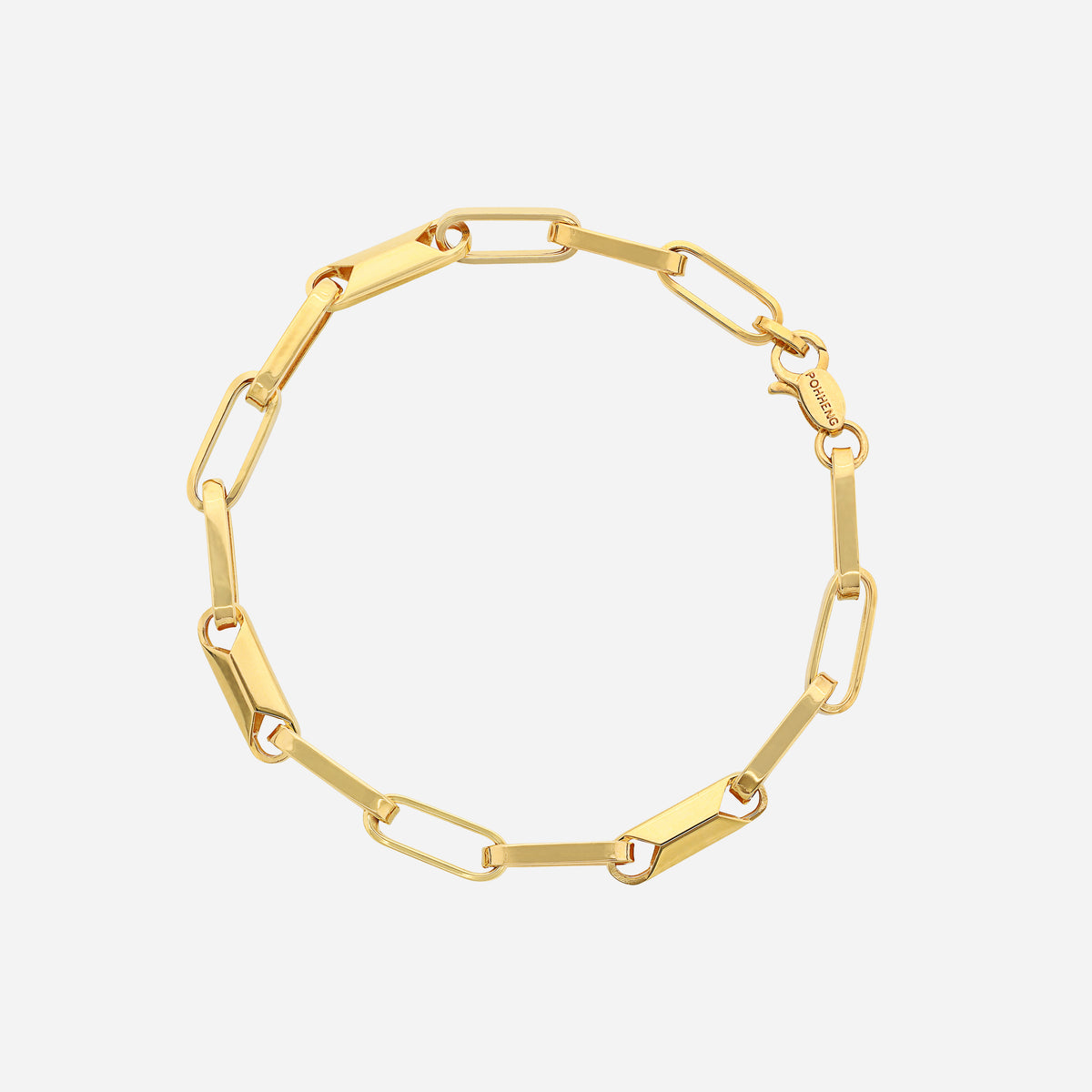 loop link bracelet in 22k yellow gold featuring elongated rectangular links for a bold, architectural design.