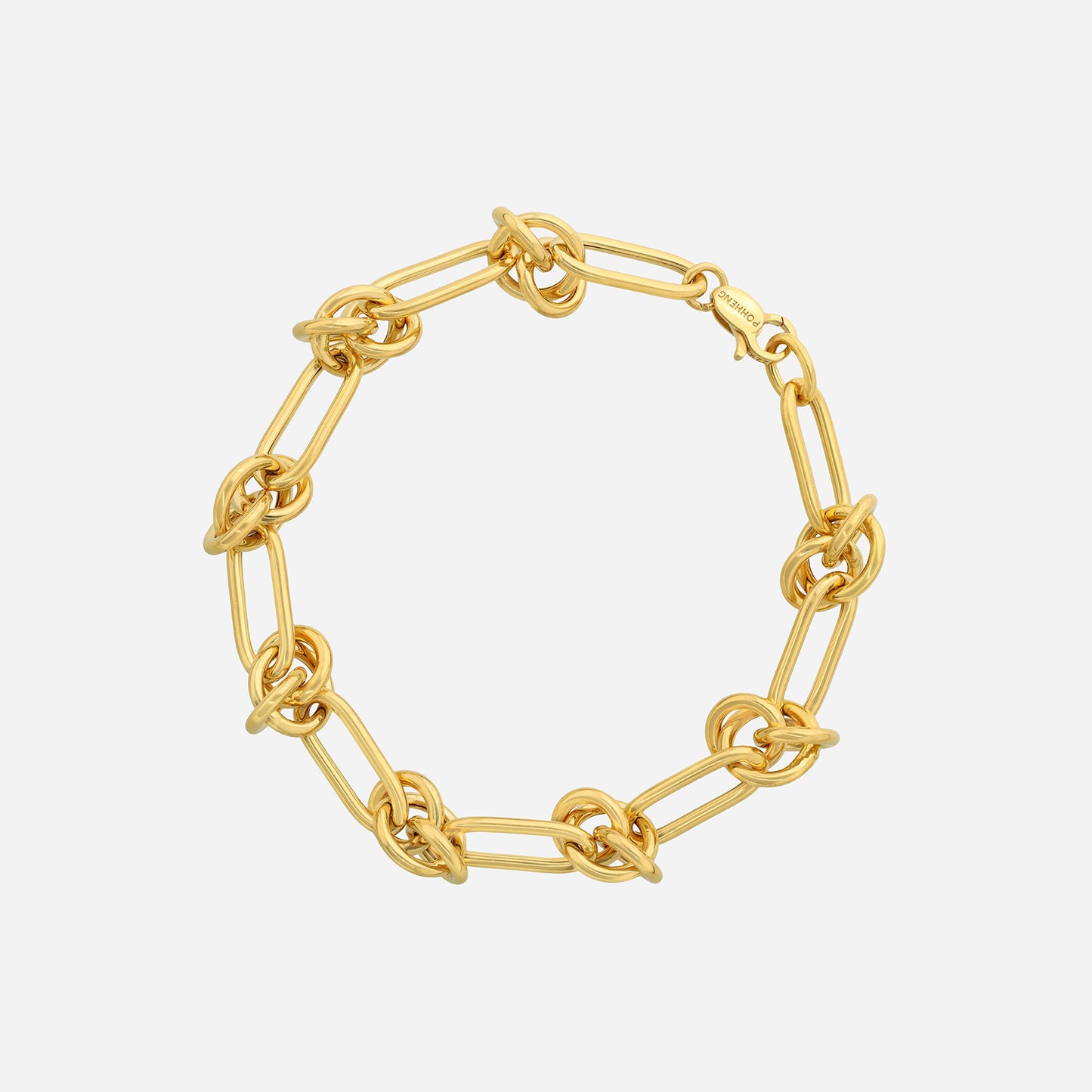 interlink loop bracelet in 22k yellow gold featuring interconnected loop and chain design. elegant and timeless accessory.