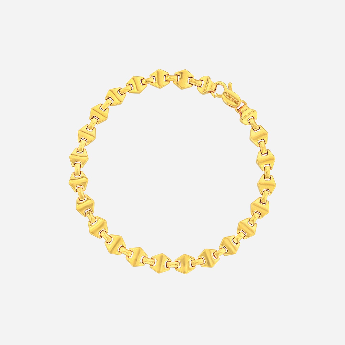 glow link bracelet in 22k yellow gold featuring sculpted barrel forms and sleek double-bar accents. elegant design.