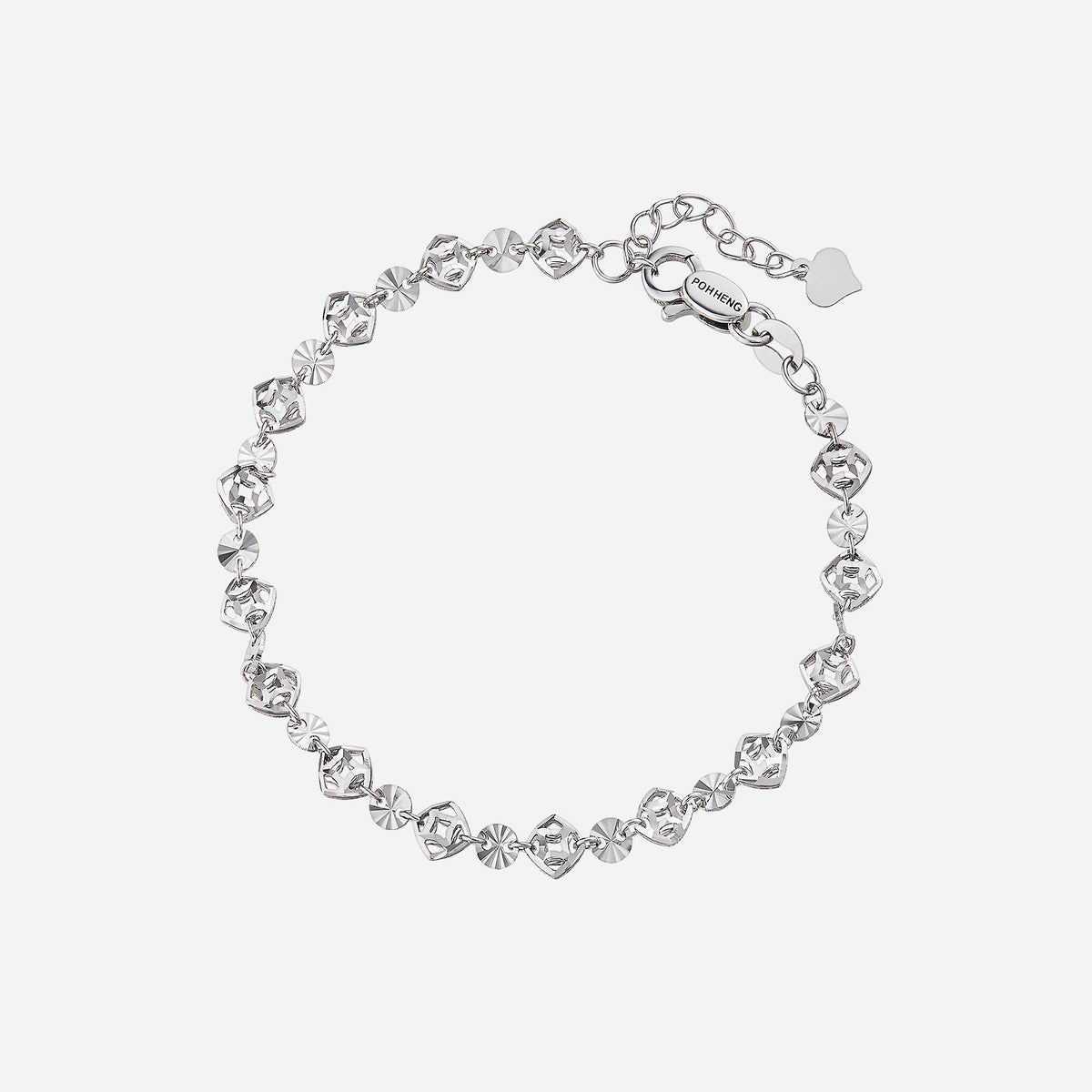 18k white gold bracelet featuring geometric links with a modern design, perfect for stylish accessory layering.