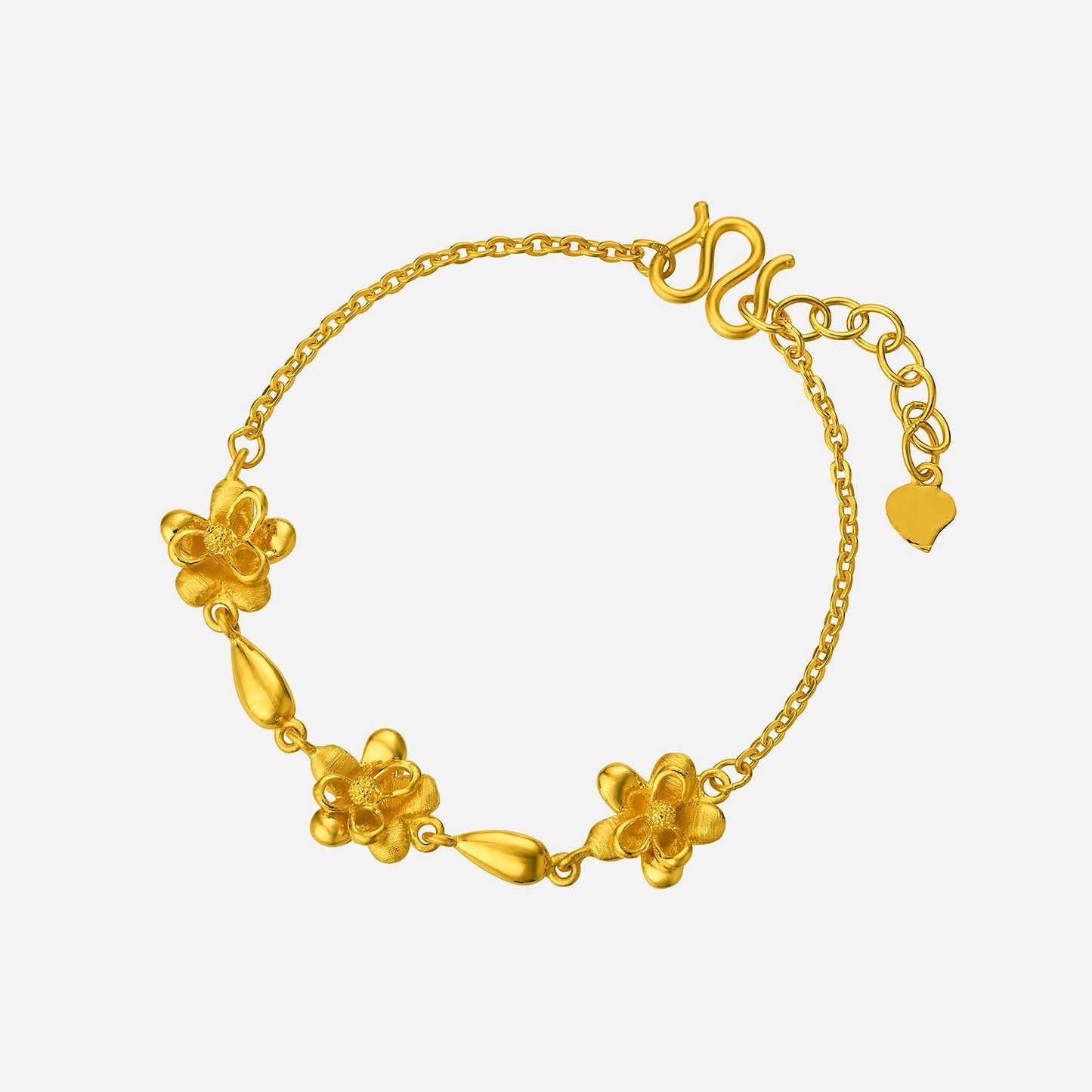 delicate flower bracelet in 24k yellow gold featuring floral charms and a charming chain design.
