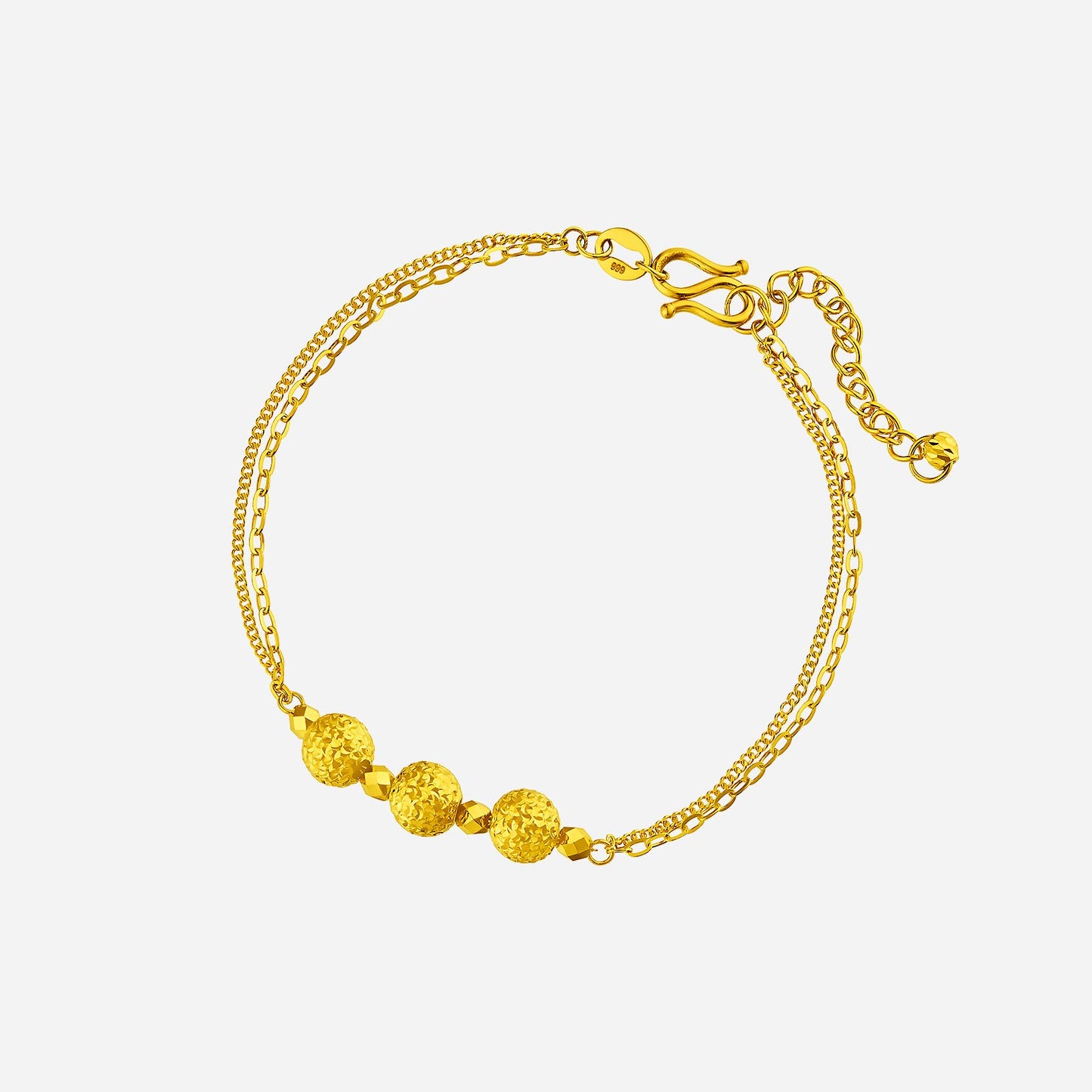 double chain beaded bracelet in 24k yellow gold with textured round beads, symbolizing unity and strength.