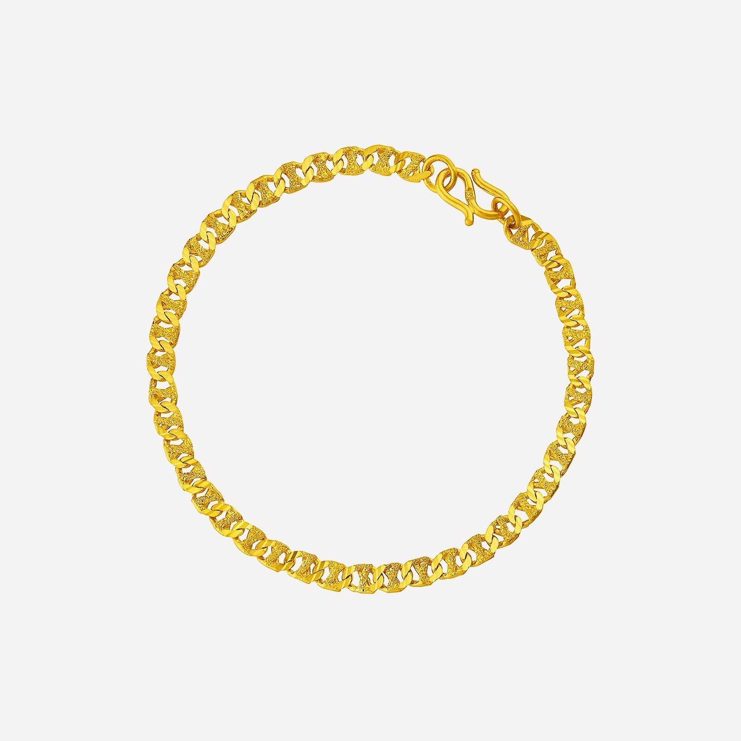 24k yellow gold flat mariner chain bracelet with classic curb design and secure clasp, perfect for timeless luxury.