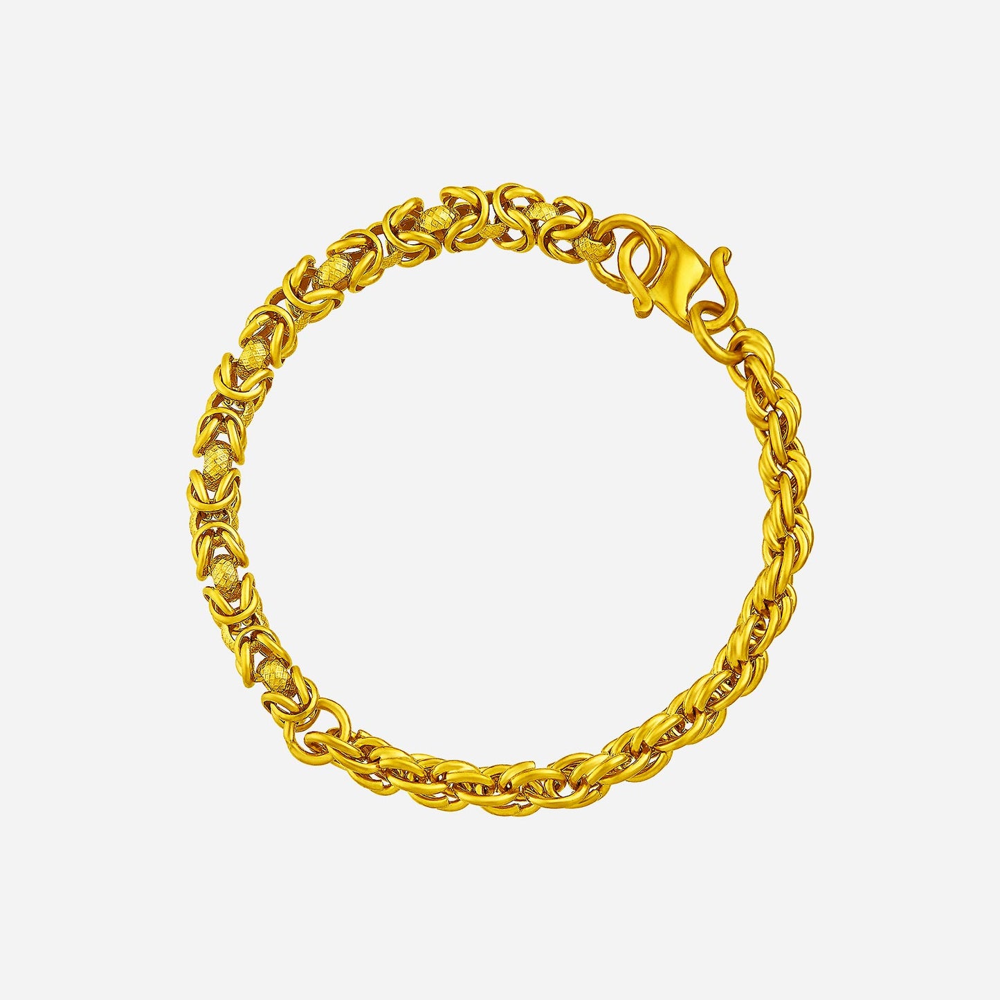 dual rope popcorn bracelet in 24k yellow gold with interwoven textures for bold elegance. perfect for any occasion.