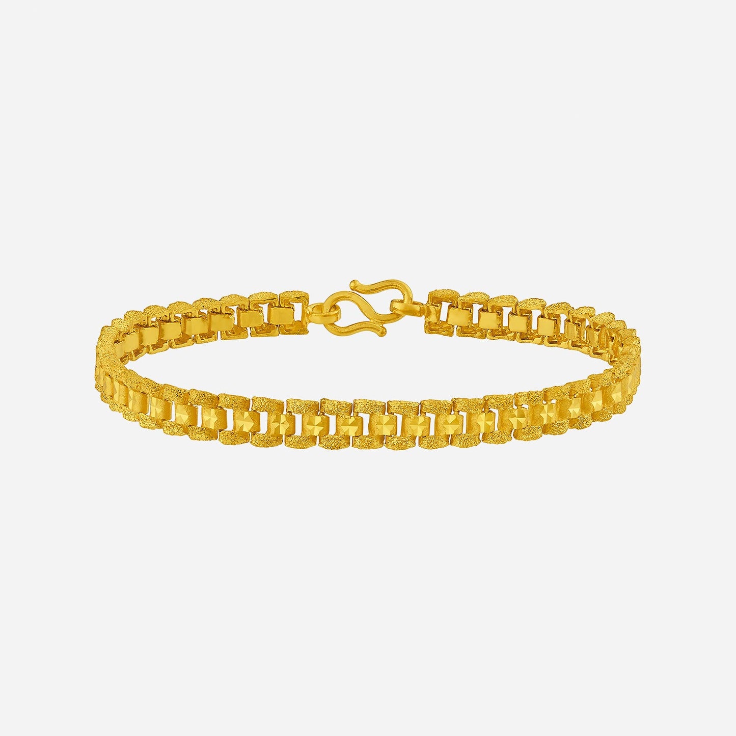 strap chain bracelet in 24k yellow gold with bold, textured links and a secure clasp design.