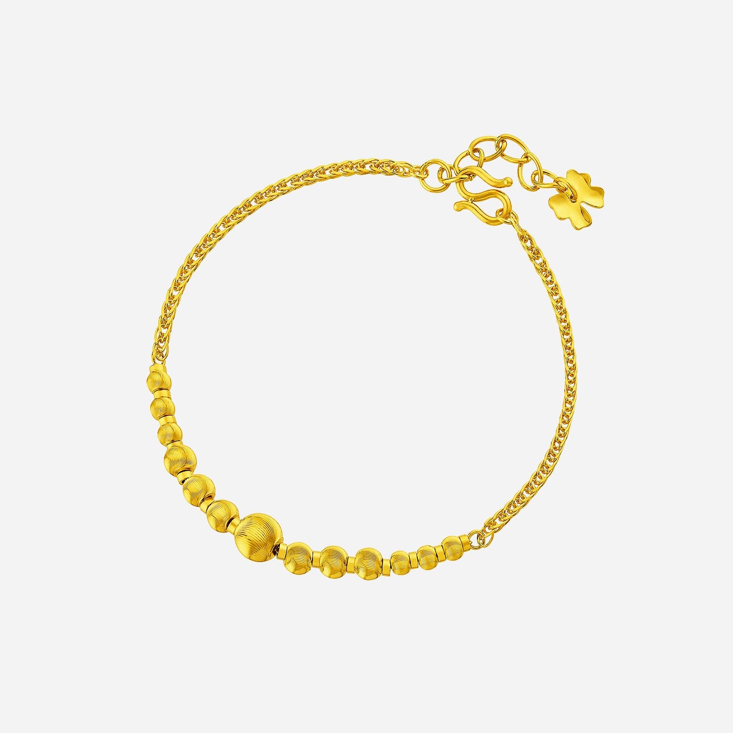 beaded chain bracelet in 24k yellow gold with textured beads and a secure clasp design. perfect for elegant styling.