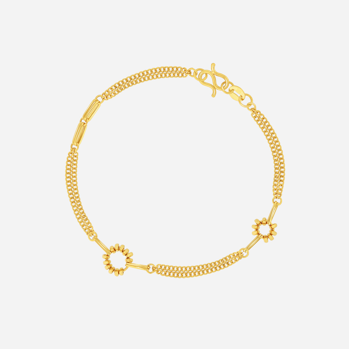 curve link bracelet in 22k yellow gold features smooth rounded links and circular accents for a contemporary design.