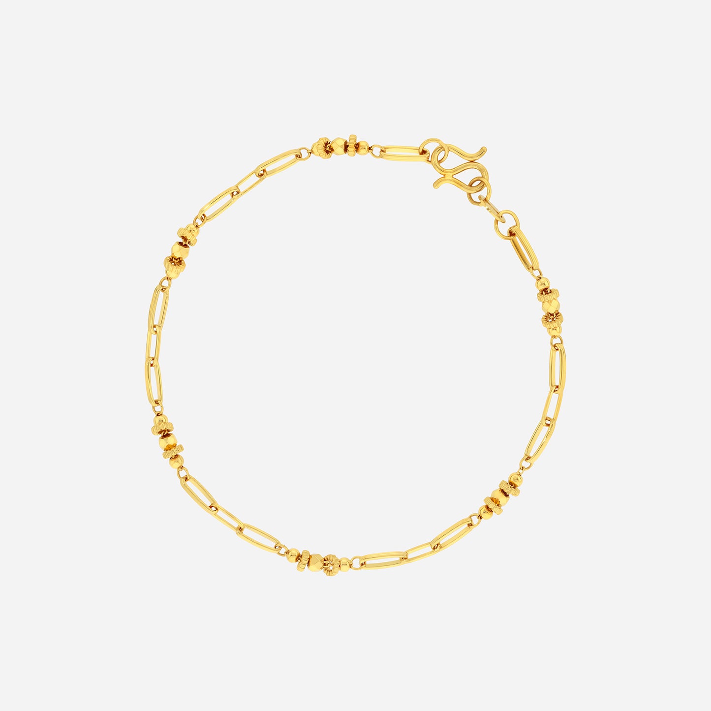 link harmony bracelet in 22k yellow gold featuring elongated links and gold beads for a sleek, modern design.
