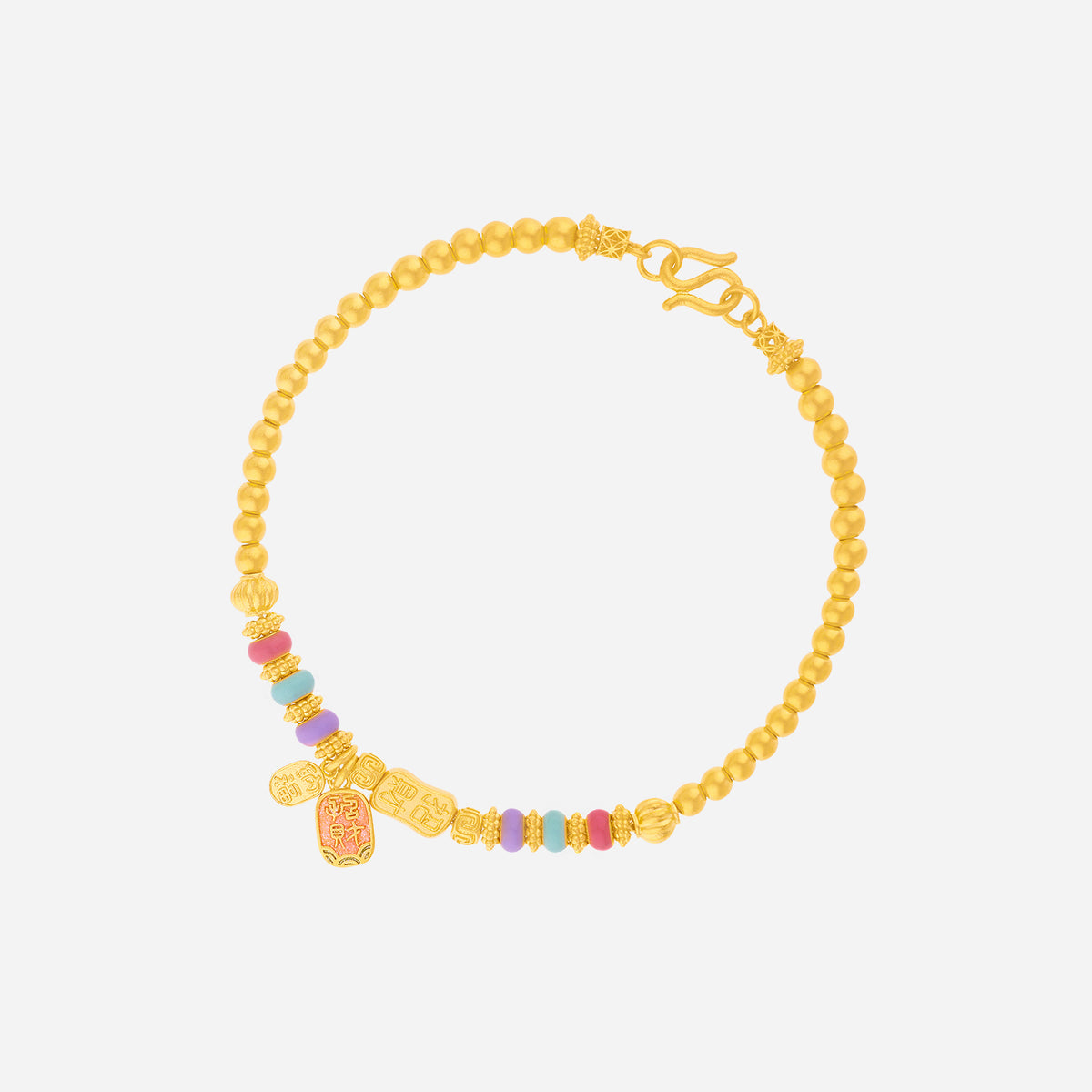 vibrant wealth bracelet in 24k yellow gold with colorful enamel accents and prosperity-inspired charm.