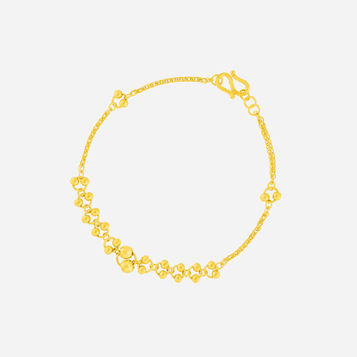 beaded link loop bracelet in 24k yellow gold with polished beads and delicate looping links for an elegant look.
