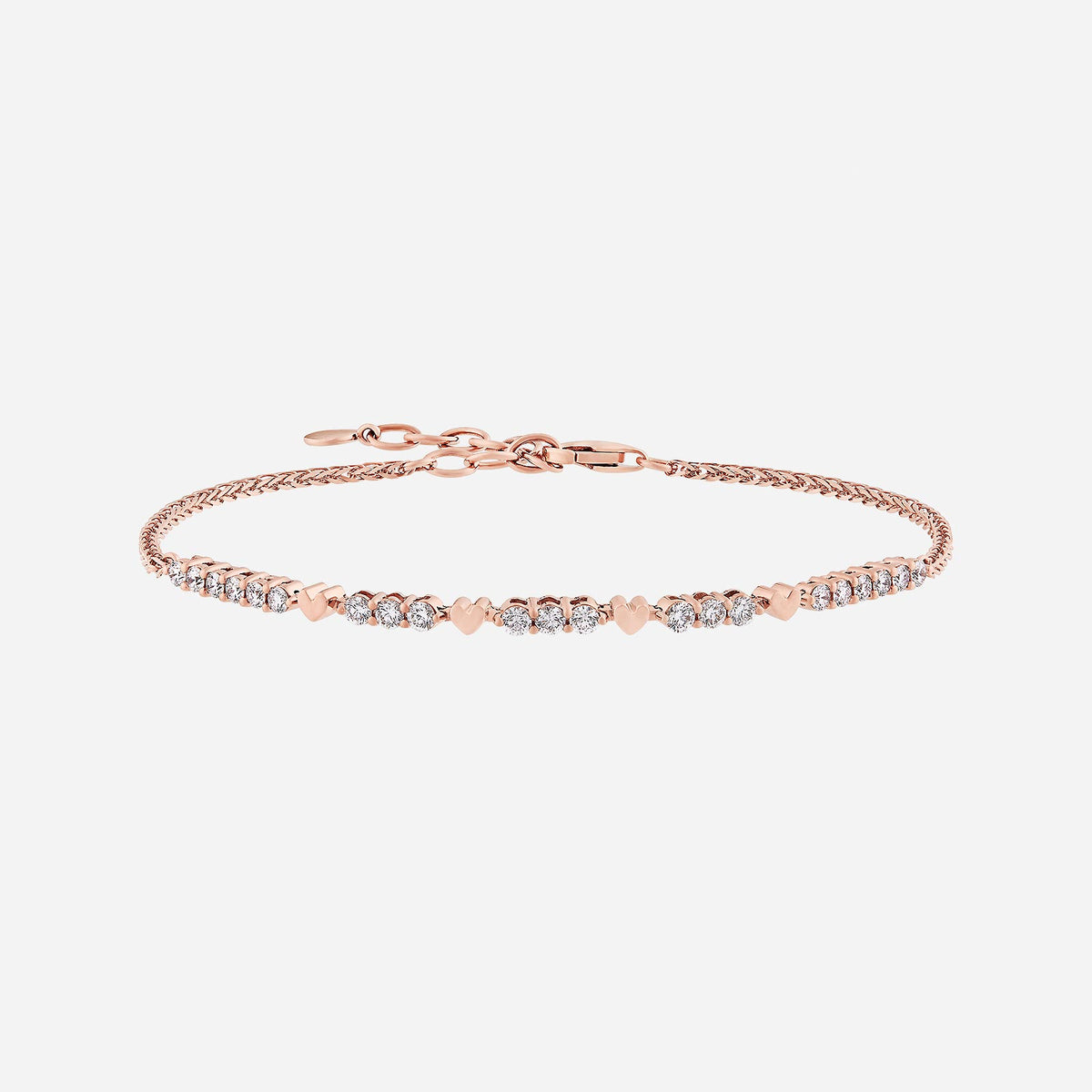 18k rose gold je t'aime diamond bracelet with heart accents and sparkling diamonds, perfect for expressing love.
