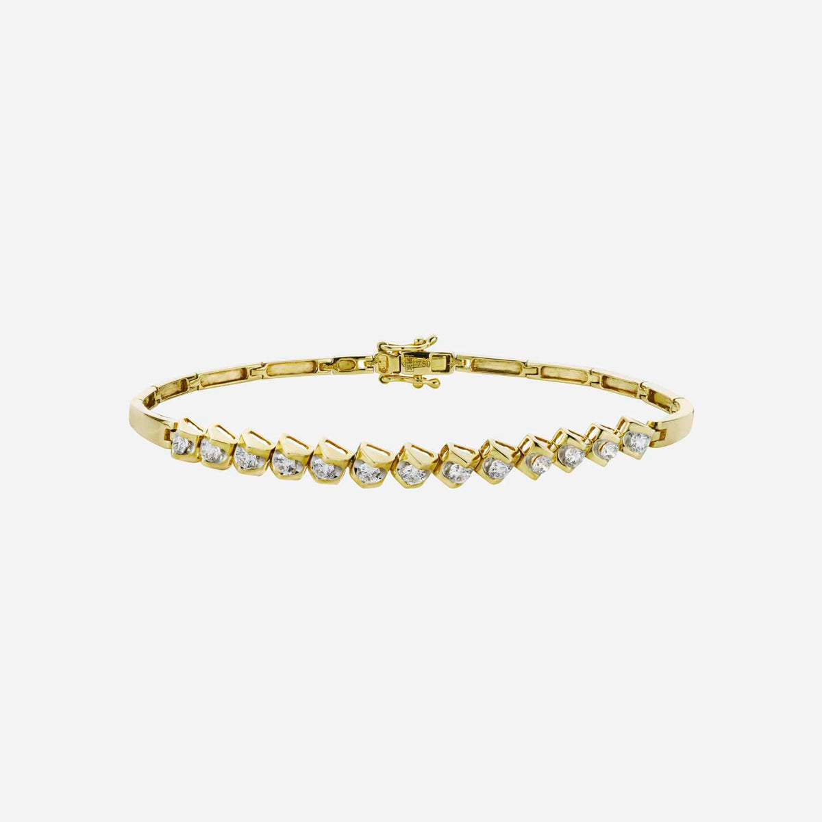 yellow gold bracelet featuring round brilliant diamonds in a classic design. elegant and sophisticated for any occasion.