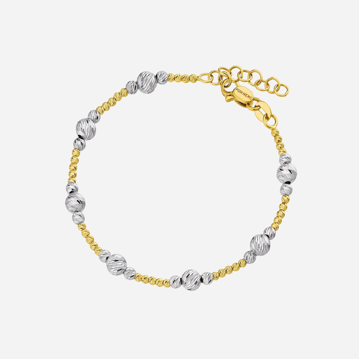 earth beaded bracelet in 22k yellow white gold, featuring textured beads and a secure clasp design.