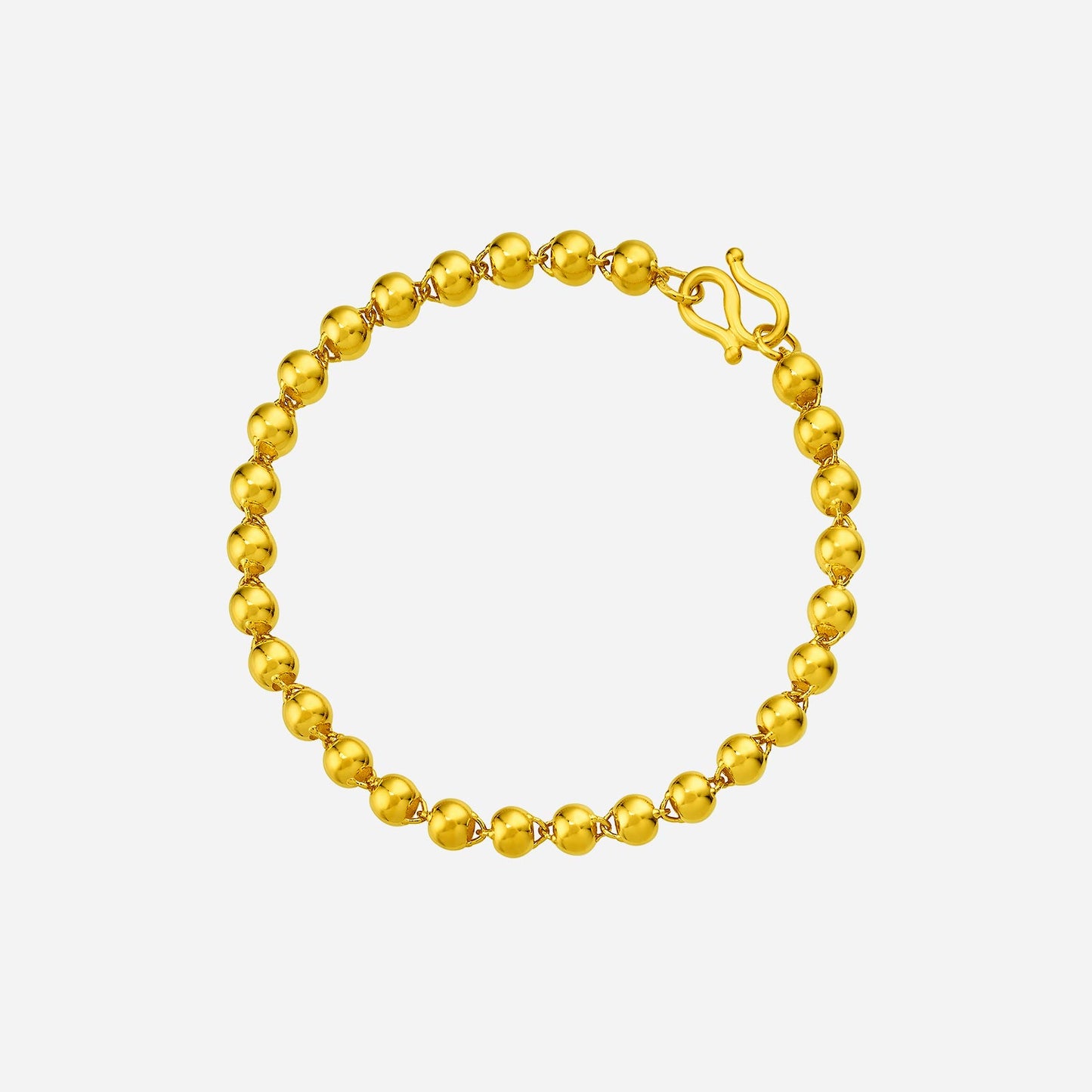bead bracelet crafted in 24k yellow gold with shiny spherical beads and a sleek clasp design for elegant simplicity.