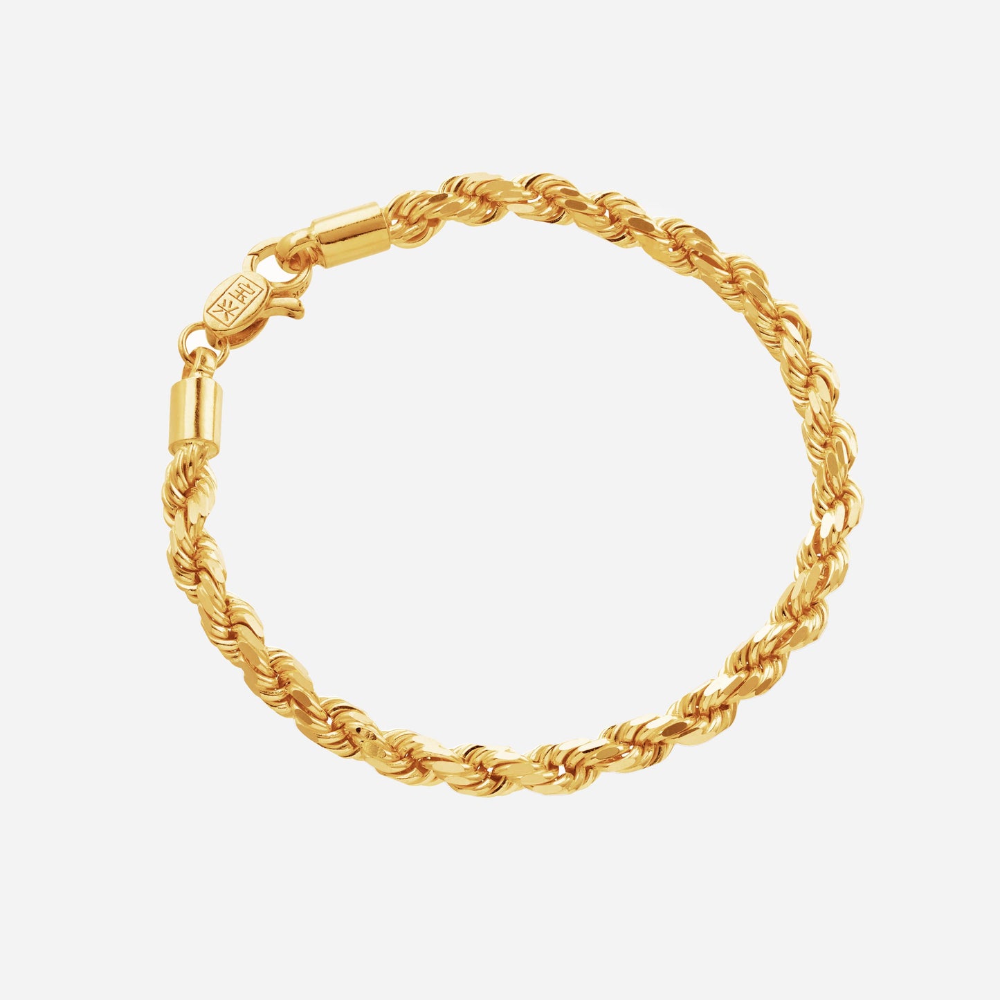 22k yellow gold rope bracelet with a twisted design, featuring a secure clasp for easy wear.