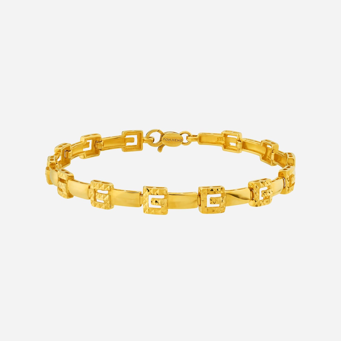 crafted 22k yellow gold bracelet featuring a cubed design with intricate cutting and texturing.