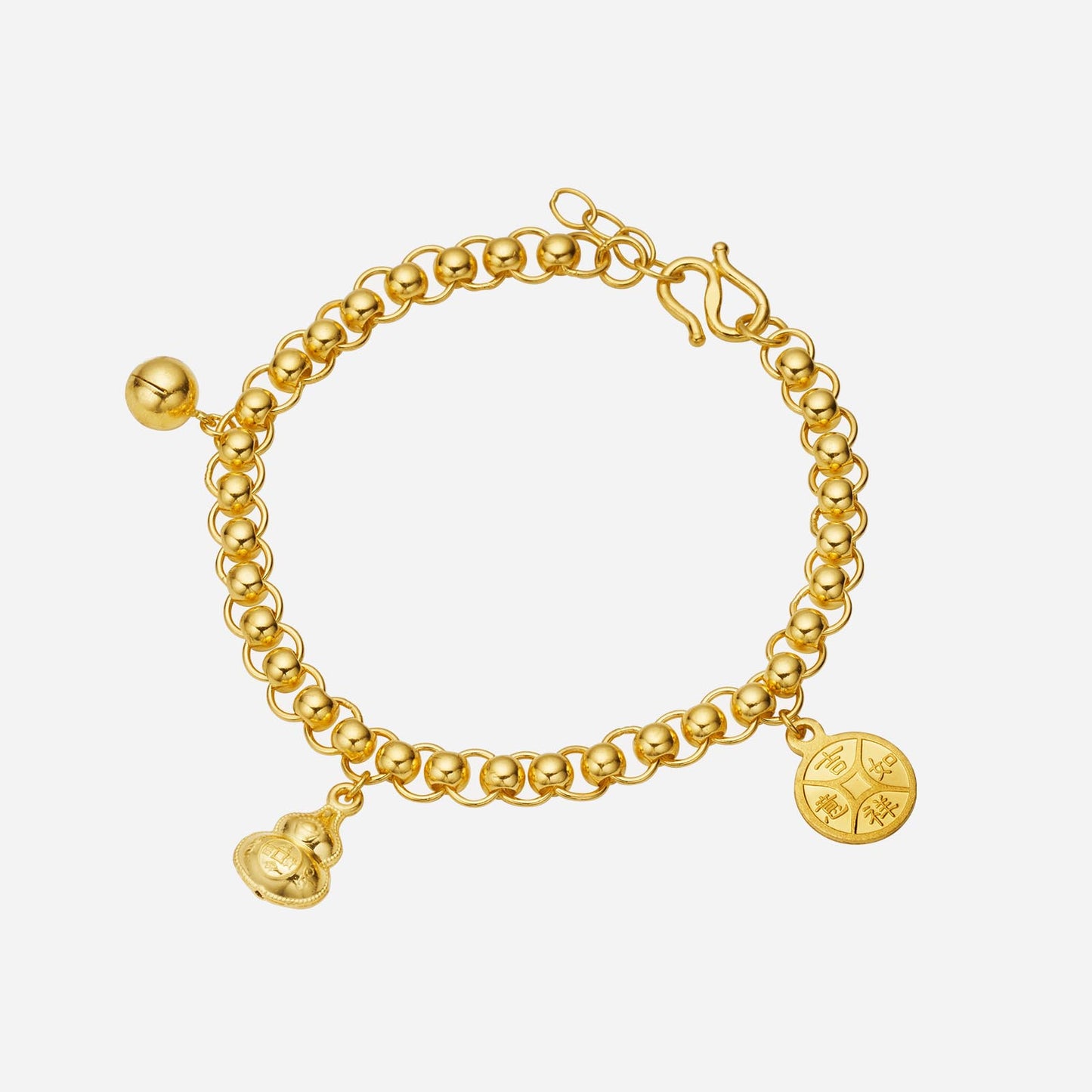 24k yellow gold baby charms bracelet with delicate ball and charm pendants for a joyful touch.