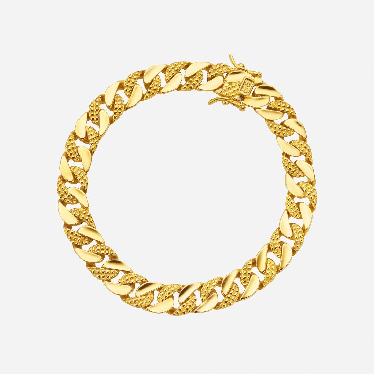 22k yellow gold link bracelet with a cross-linked design for versatile styling and a polished finish.