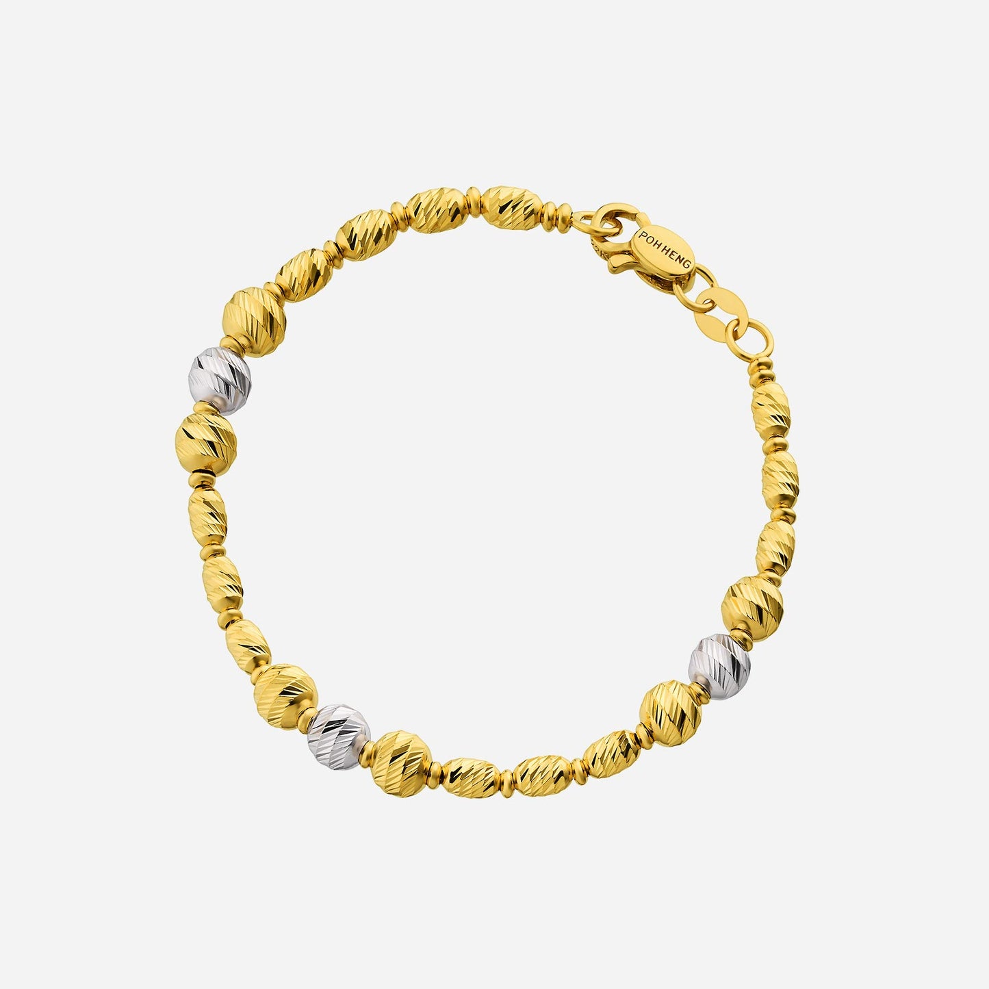 beaded bracelet crafted from 22k yellow and white gold with elegant textured beads in earth tones.