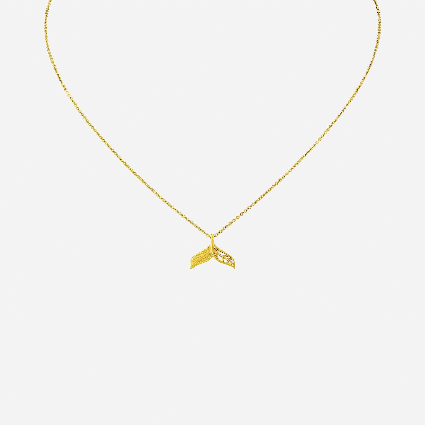 endless fishtail necklace in 22k yellow gold with intricately designed fishtail pendant. elegant ocean-inspired jewelry.