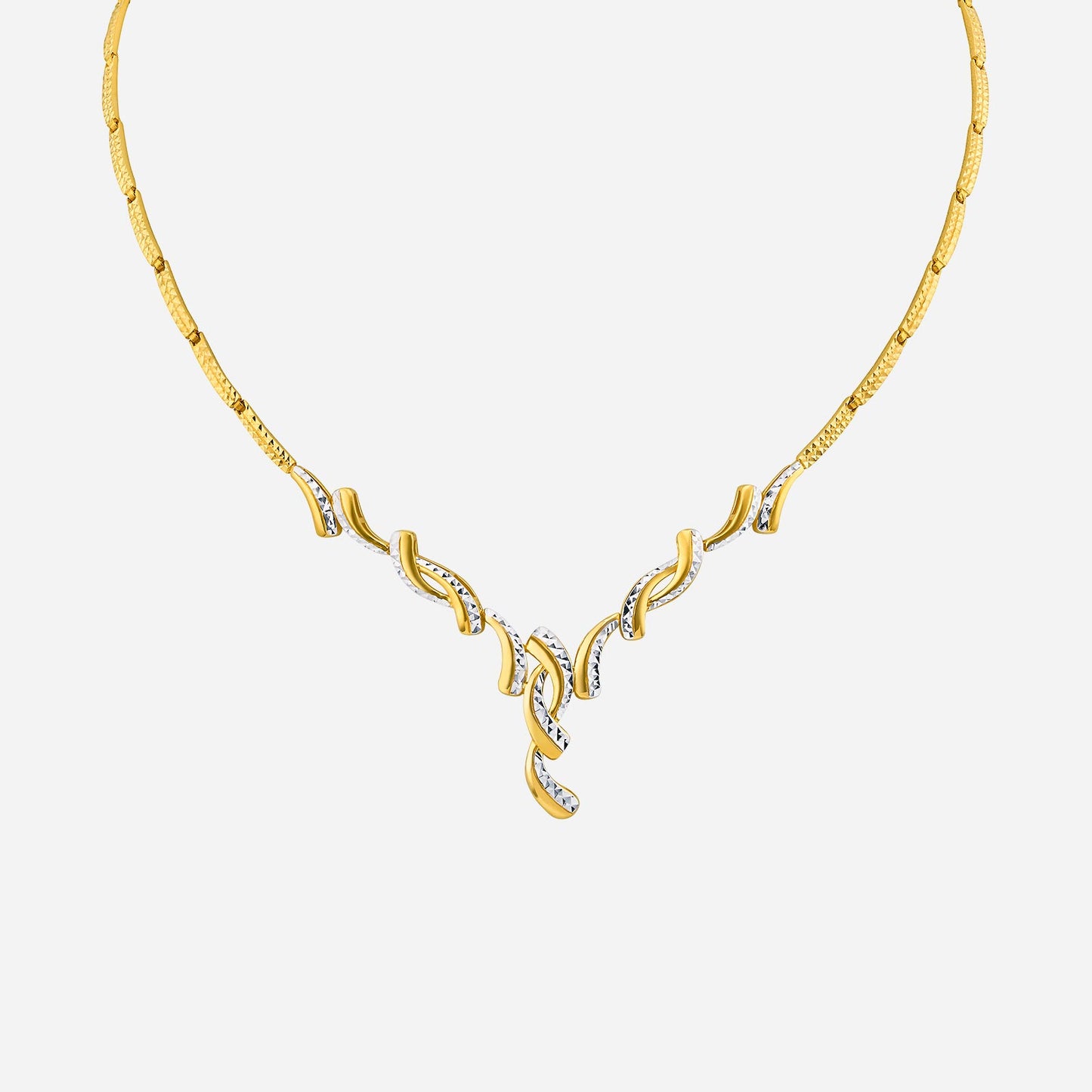 22k yellow white gold necklace featuring a delicate twisted design, perfect for weddings and special occasions.