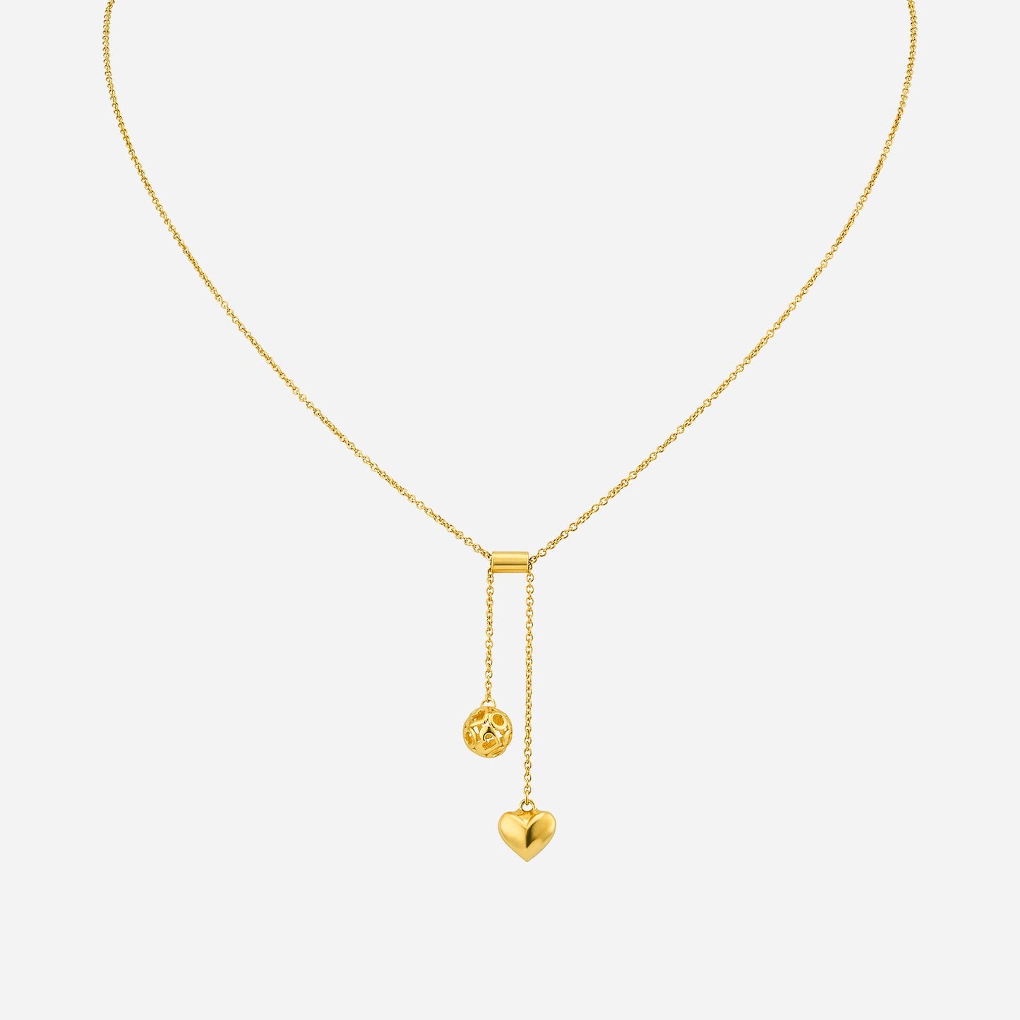 22k yellow gold embroidered love necklace with heart and decorative charm design, perfect for a romantic gift.