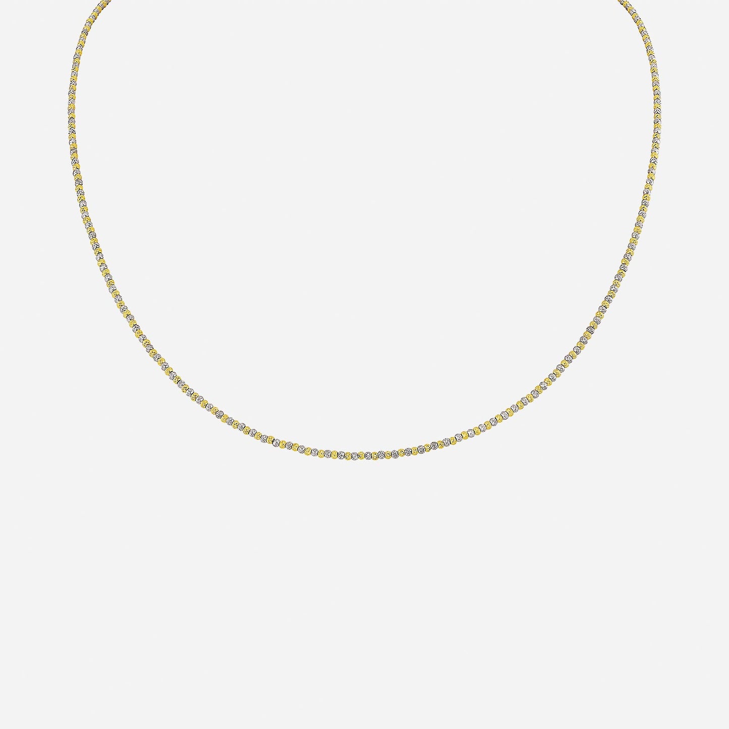 beaded chain necklace in 22k yellow and white gold with two-tone beads, perfect for adding elegance to any outfit.