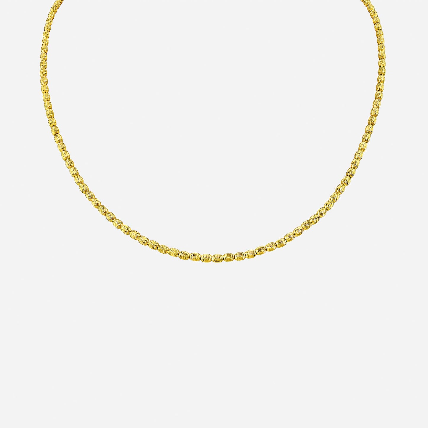 22k yellow gold beaded necklace with intricate design, perfect for everyday or special occasion wear.