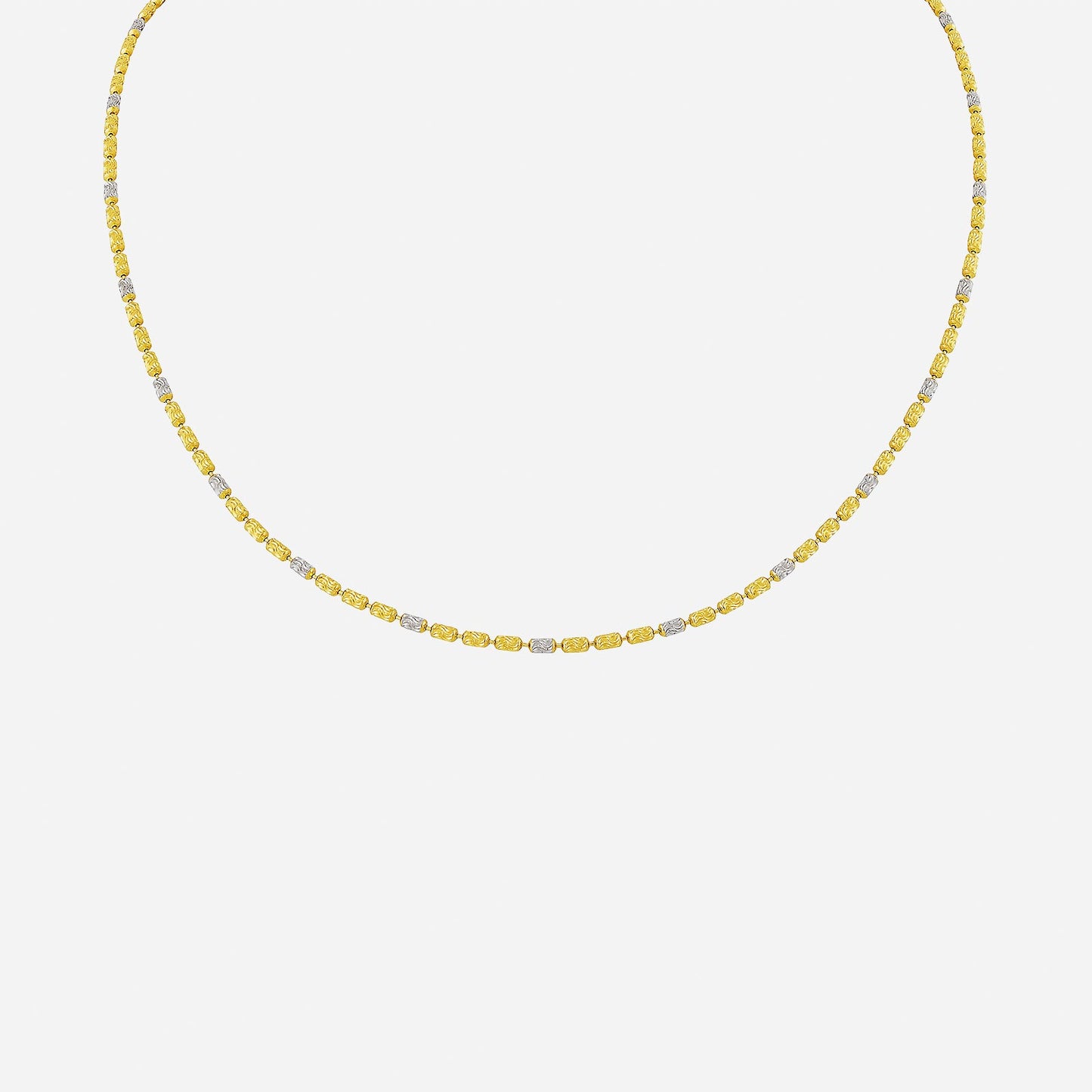 beaded necklace in 22k yellow and white gold with alternating yellow and white beads for elegant style.