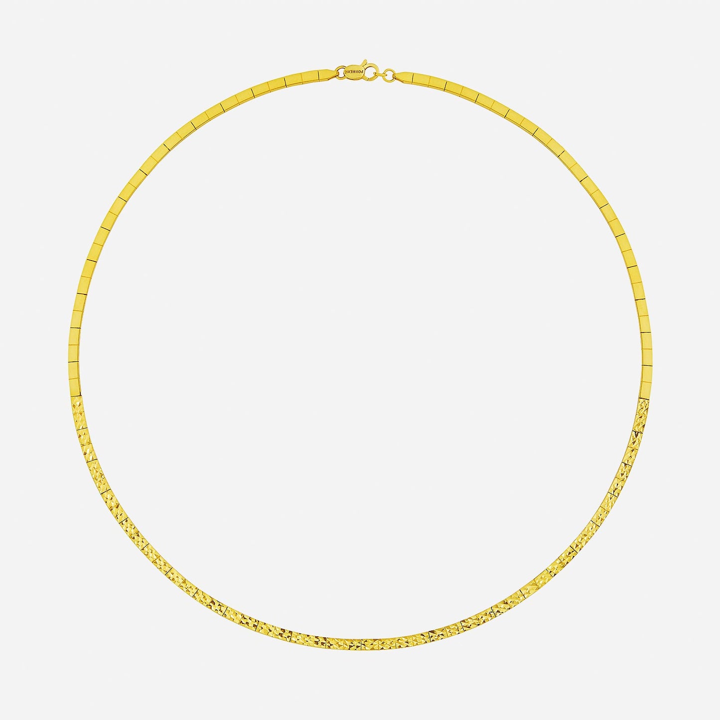 dazzle textured link necklace in 22k yellow gold with flat-link and polished design elements.