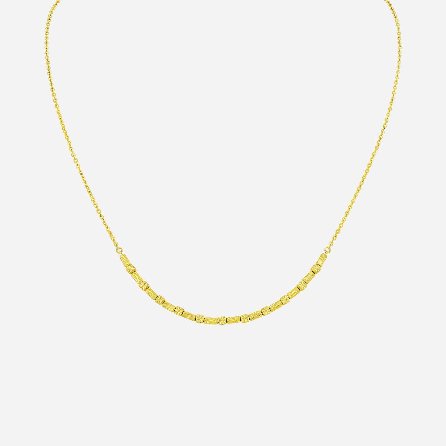 beaded necklace in 22k yellow gold with polished square beads and intricate detailing for an elegant design.